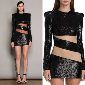 BRONX & BANCO Elise Noir Mini Dress Sequin Sheer Mesh